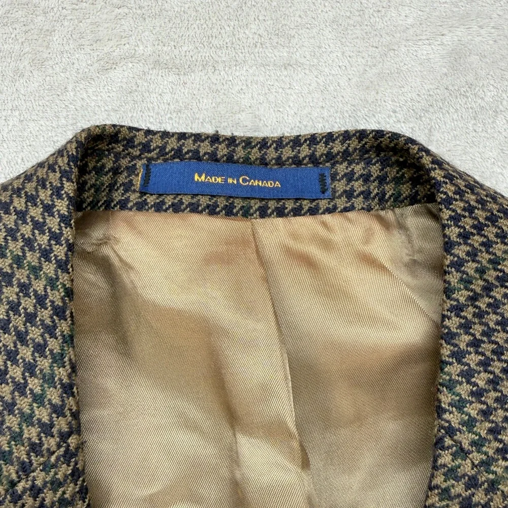 VTG Chaps Ralph Lauren Sport Coat Men 44S Brown Houndstooth Virgin Wool Blazer